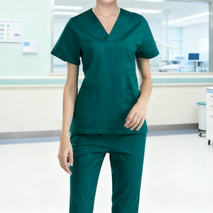 Divise Ospedaliere 100% Cotone Set Uniformi Scrub per Donne Comodi con Scollo a V Abbigliamento da Lavoro per Infermieri Completo a Maniche Corte - Product Image 1