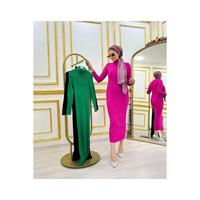 Gaun Pensil Wanita Warna Fuchsia Kerah Tinggi Lengan Panjang Busana Muslim Ramah Hijab Panjang 135 Cm Bahan Bernapas