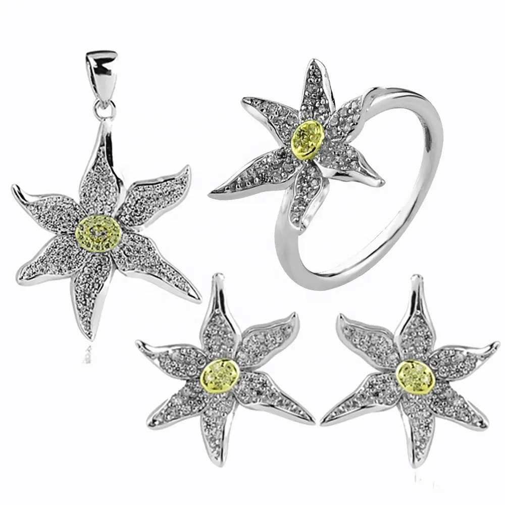 Conjunto de joias de prata esterlina 925 com duas ondas de onda estrela do mar e brincos e colar