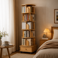Bibliothèque rotative avec tiroir inférieur, tour de bibliothèque mobile pour enfants, adultes et étudiants