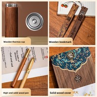 Set de Regalo de Cuaderno de Madera Chino Retro con Bolígrafo de Sándalo y Taza Térmica para Regalos Corporativos y Festivos