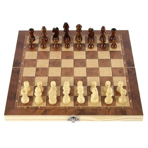 Tablero de Ajedrez de Madera 3 en 1 de 12 Pulgadas, Damas, Backgammon, Caja Plegable para Ajedrez - Product Image 1