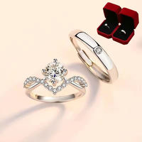 Bagues de mariage ajustables en diamant pour couple, en argent, avec diamants, pour femme et homme, coffret cadeau de mariage, vente en gros