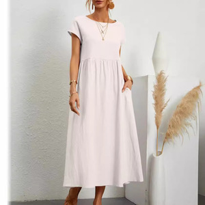 Nuevo Vestido Casual de Manga Corta con Cuello Redondo y Color Sólido para Mujer, Estilo Holgado y a la Moda - Product Image 6