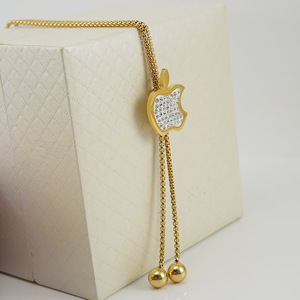 Zogxin Apple Pendant Necklace 18K Gold Plated Rhinestone Chain Long Jewelry For Women Party Fashion - Product Image 3