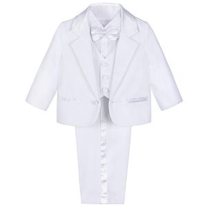 Vêtements enfant en bas âge solide <span class=keywords><strong>ensemble</strong></span> enfants arc chemise à manches longues garçons baptême formel premier anniversaire porter avec chapeau - Product Image 6