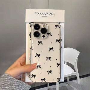 Custodia nera per telefono stampata minimalista Bowknot per iPhone 16E 16 15 14 13 <span class=keywords><strong>12</strong></span> 11 Pro Max X XS XR <span class=keywords><strong>MiNi</strong></span> 7 8Plus SE2 <span class=keywords><strong>Cover</strong></span> trasparente - Product Image 5