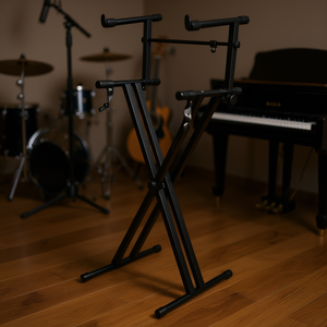 Supporto per tastiera doppio KS 2X+2T BLK regolabile in metallo per pianoforte elettrico - Product Image 2