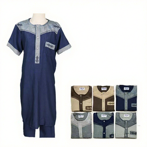 Thobe Árabe Bordado en Algodón CCY para Niño, Mangas Cortas, Ropa Musulmana Islámica, Thobes Marroquíes, Abaya con Bolsillo - Product Image 4