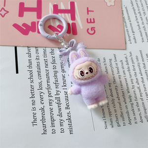<strong>2025</strong> Hot New Kawaii Cartoon Cute Flocking <strong>3D</strong> Labubu Rabbit Keychain Vintage Korean Car Pendant Bag Hanging Fashionable - Product Image 5
