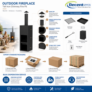 Caminetto Rettangolare da Esterno Alto Autoportante a Legna con Canna Fumaria e Vano Porta Legna in Ferro per Patio - Product Image 2