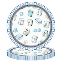 Ensemble de vaisselle jetable en papier de haute qualité sur le thème du mahjong moderne pour pique-nique, fête d'anniversaire