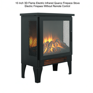 Chimenea Eléctrica de 15 Pulgadas con Llama 3D, Calefacción por Infrarrojos de Cuarzo, Metálica, Empotrable, 1500W - Product Image 1