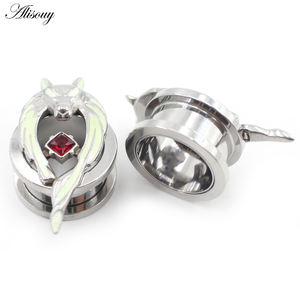 1 * الفولاذ المقاوم للصدأ الذئب Noctilucent أحمر مربع الزركون سدادات نفق الأذن المتوسع أقراط قياس نقالة ثقب الجسم المجوهرات - Product Image 2