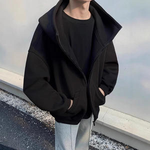 Sweat-shirt à capuche en molleton uni pour homme, poids lourd, coupe ample, manches longues, fermeture éclair sur le devant, décontracté, pour couple - Product Image 3