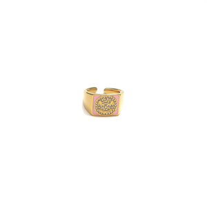 Bague tendance en acier inoxydable 316L plaqué or PVD avec incrustation de cristal émaillé rose, bracelet ajustable, bijou statement - Product Image 2