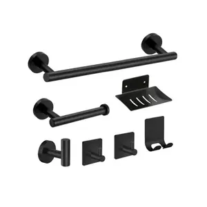 OEM Factory Production Sales Sus304 Stainless Steel 7-Piece Bathroom Hardware Set Black
