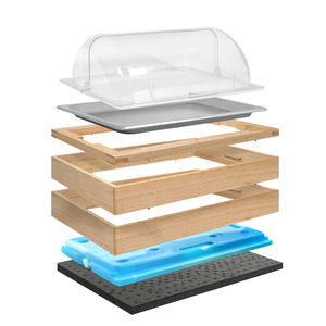 Khay đựng thức ăn tự chọn có hộp đá giữ lạnh, nắp nhựa, khung gỗ, dùng để đựng món ăn lạnh - Product Image 2