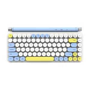 Keyboard mesin tik Mini kantor warna-warni tutup kunci bulat multi-perangkat USB 2.4GHz BT5.1 mode ganda 84-kunci Keyboard nirkabel portabel