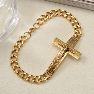 Bracelets en acier inoxydable de luxe, gros maillons épais, avec croix gravée, pour hommes et femmes, vente en gros. - Product Image 1