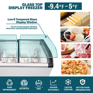 Congelador con Tapa Curva y Cristal Deslizante, Congelador Comercial Móvil Tipo Arcón para Helados con Iluminación LED y Cerradura - Product Image 4