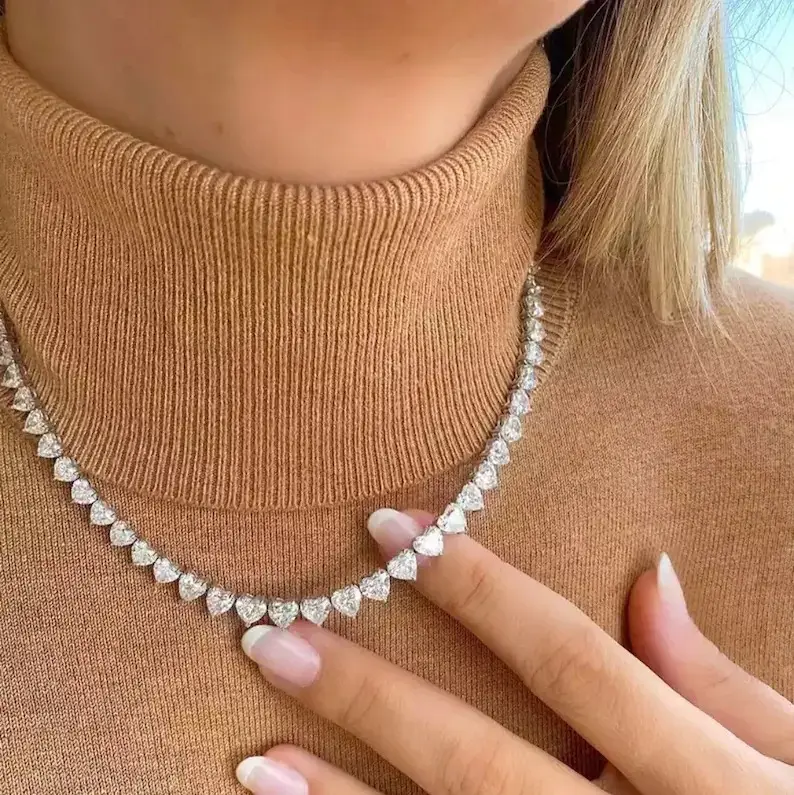 New Arrival Heart Tennis Zircon Pendant Shiny Choker Jewelry Transparent Bridesmaid Diamond Cubic Zirconia Necklace