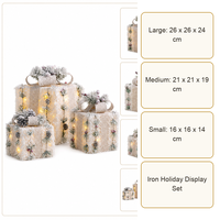 Batteriebetriebene Beleuchtete Weihnachtsgeschenkbox-Dekorationen 3-teiliges Set Eisen Feiertagsdekoration