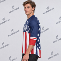 Maillot de VTT patriotique personnalisé pour hommes, manches 3/4, chemise de cyclisme, vêtements de course BMX, impression par sublimation, fabricant OEM