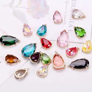 DIY Jewelry Accessories Colorful Water Drop Crystal Pendants Gold Plated Brass Tear Drop Charms For Earring Necklace Decoration