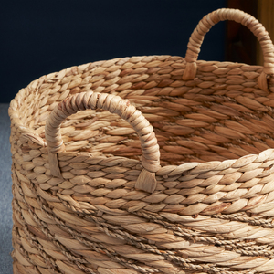 Isidore Round Water Hyacinth Seagrass Woven Basket With Handles 15 X 15 X 11.8 Natural Brown For <b>Clothes</b> Towels <b>Storage</b> - Product Image 6