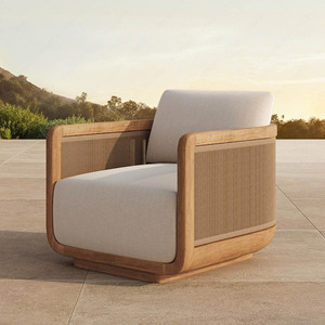 Ensemble de canapé d'extérieur en teck massif avec ottoman et table basse, mobilier de patio résistant aux intempéries pour jardin et cour - Product Image 3