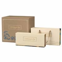 Boîte cadeau Leabon Green Damask pliable avec couvercle magnétique, logo personnalisé, ruban, poignée, emballage de luxe, vente en gros, usine