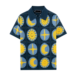 Chemise Polo <span class=keywords><strong>Homme</strong></span> Tricotée <span class=keywords><strong>Vintage</strong></span> de Haute Qualité à Motif Floral, Col Revers, Creuse, Décontractée, pour l'Été - Product Image 2