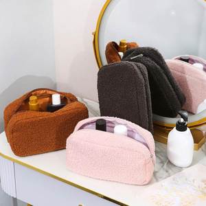 Custom Logo Promotion Teddy Fur Polyester Zipper Cosmetic Bag Portable Organizer Plush <b>Toiletries</b> <b>Storage</b> Bag Fashion Style - Product Image 3
