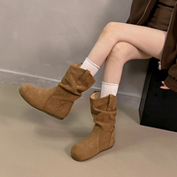 Bottes mi-mollet souples pour femmes, talon compensé dissimulé, en daim, bout rond, avec languette à replier, bottes tendance, 3 couleurs.