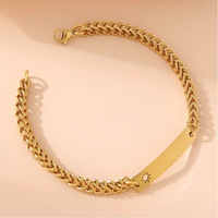 Bracelet personnalisé en acier inoxydable plaqué or 18 carats avec barre gravée pour nom et ID, breloque soleil, pour femmes et hommes, cadeau de bijoux personnalisé