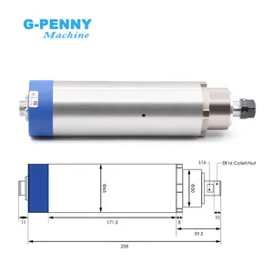 G-PENNY مخصص 1.5 كيلو وات ER16 D = 65 مم 400 هرتز مغزل يعمل بالهواء 4 قطع محامل 24000rpm محرك مغزل أعمال الخشب