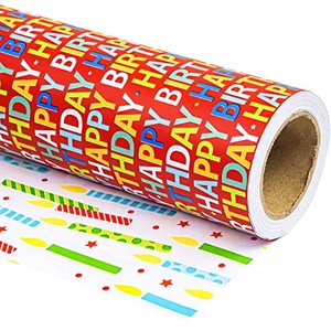 Happy Birthday Gift <b>Wrap</b> <b>Paper</b> <b>Roll</b> Red Colorful Design Art <b>Paper</b> Coated Double Side Recyclable 100GSM Offset Printing - Product Image 3
