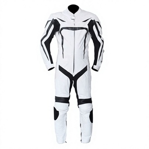 Salva Leather Men Full Sleeve Leather Motorcycle Racing Suit White Black <b>Blocked</b> One Piece Windproof Protective Gear 220g All - Product Image 1