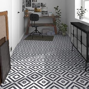 Piastrelle Autoadesive in PVC Artens, Motivo Geometrico Bianco e Nero, 2,25 m, 12 Piastrelle - Product Image 6
