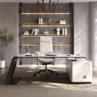 Bureau d'angle minimaliste italien de luxe moderne avec plateau en roche, bureau d'ordinateur haut de gamme et chaise de bureau durable