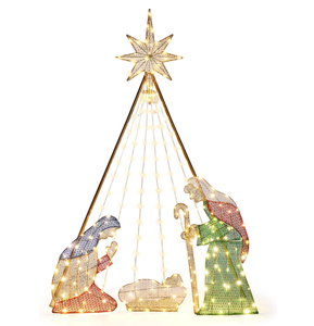 ฉากพระกุมารเยซูพร้อมไฟขนาด 6 ฟุต สำหรับตกแต่งคริสต์มาสทั้งภายนอกและภายในอาคาร <span class=keywords><strong>ชุด</strong></span>ครอบครัวศักดิ์สิทธิ์ขนาดใหญ่ สำหรับตกแต่งสนามหญ้า สวน - Product Image 2