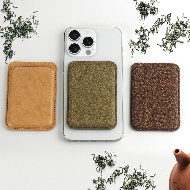 Eco-Friendly Vegan Wallet Mobile Phone Case for iPhone 16 15 14 Luxury Design Credit Card Slot Magnetic Compostable Wood