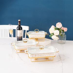 Plat <span class=keywords><strong>rectangulaire</strong></span> en céramique nordique avec poignées, vaisselle de luxe pour hôtels et restaurants, plat chauffant à bougie pour aliments chauds - Product Image 4