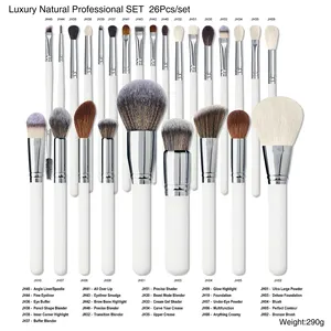 BUEART 26 Pieces White Color Goat Professional Artist Makeup Brush Set Make Up Academy School Natural Hair Cosmetic Brush Set