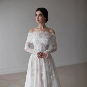 <strong>Romantic</strong> A-Line Customized Off Shoulder Lace Wedding <strong>Dress</strong> Backless Long Sleeves Bride <strong>Dress</strong> for Women Vestido De Noiva - Product Image 1