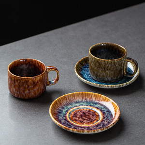 Ceramic Coffee <b>Cup</b> Saucer Set High Aesthetic Value Colorful Glazed Creative Kiln-Turned Modern Minimalist Design Party Gift - Product Image 1