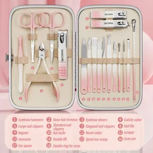 High Quality 18 Pcs Sakura Pink Manicure Pedicure Set Nail Cutter Clipper Stainless Steel Nail Care Tool Kit For Woman