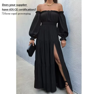 2025 nữ Boho sexy offshoulder dài tay áo smocked highwaist bên chia <span class=keywords><strong>flowy</strong></span> một dòng tieredlong Maxi Dress - Product Image 1