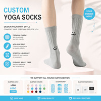 Chaussettes d'automne et d'hiver avec broderie visage souriant, chaussettes de yoga mi-mollet, chaussettes de sport antidérapantes pour le fitness et le Pilates
